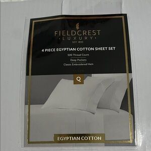 Fieldcrest Luxury White Egyptian Cotton 4-Piece Sheet Set Queen